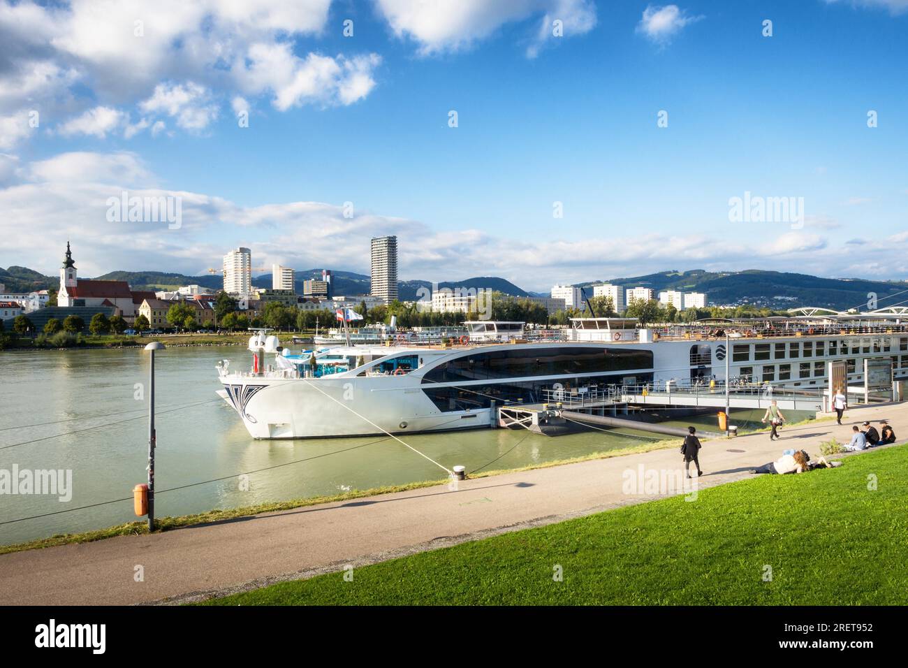 Città di Linz sul Danubio in alta Austria Foto Stock