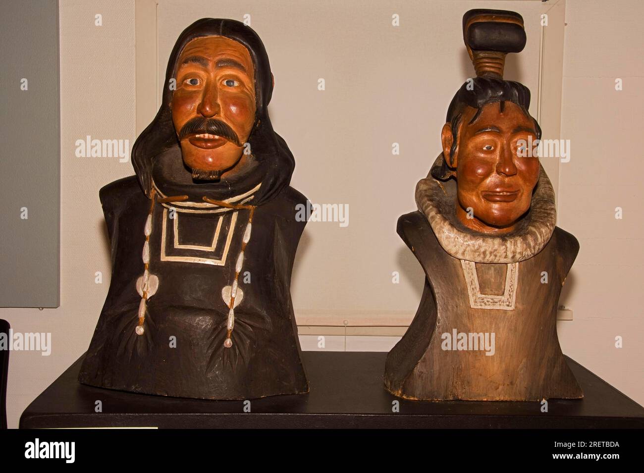 Sculture di Inuit di Gerth Lyberth, Sissimiut Museum, Holsteinborg, Groenlandia Foto Stock