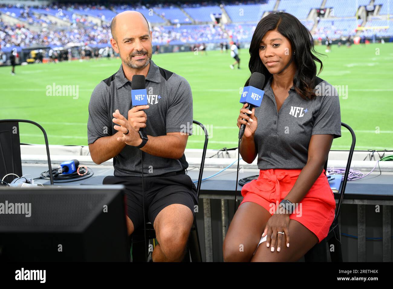 NFL Network reporters Mike Garafolo, left, and Sherree Burruss, right