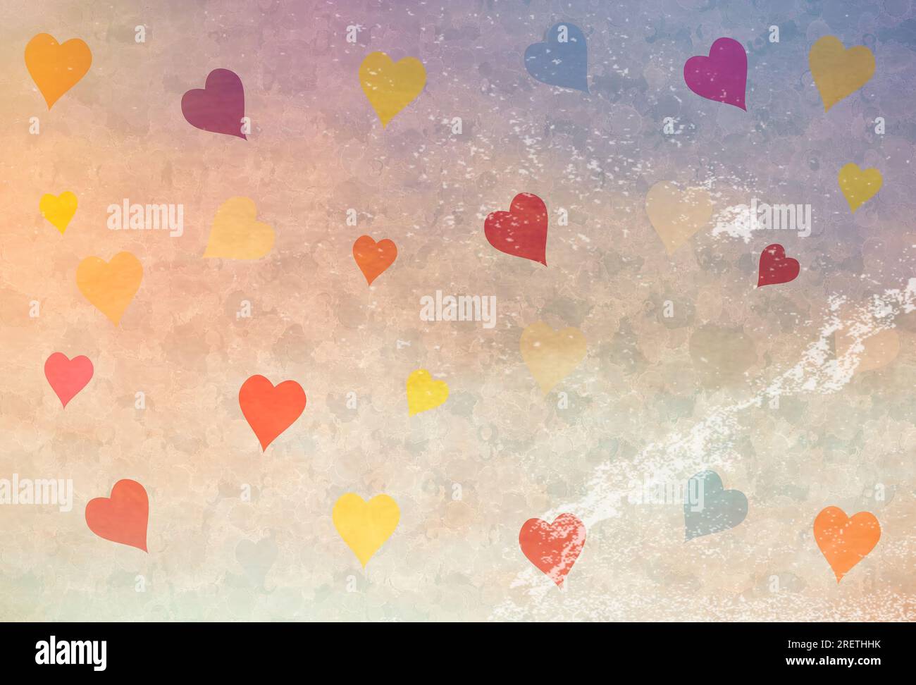 sfondo cremoso con colori giallo arancio e cuori rosa gruntuosi Foto Stock