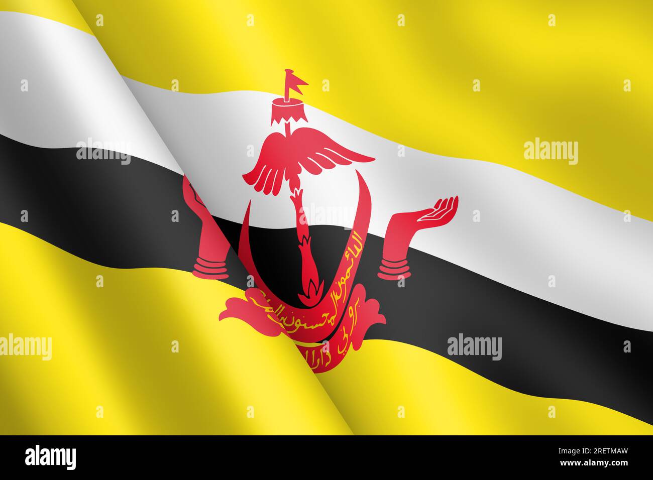 Brunei, bandiera ondulata 3d, illustrazione vento ondulato Foto Stock