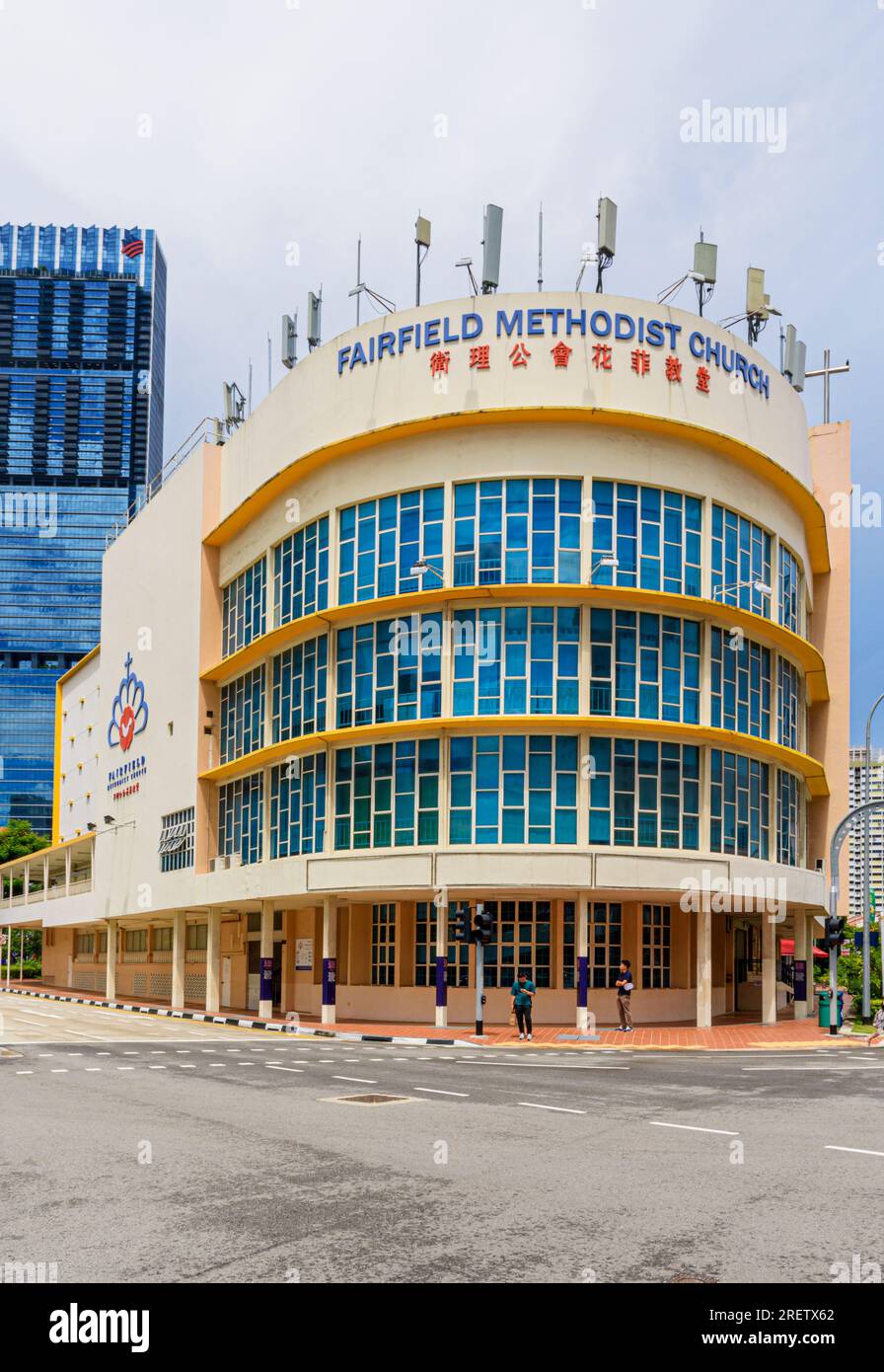 Fairfield Methodist Church, edificio, ex Metropole Cinema, 1 Tanjong Pagar, Chinatown, Singapore Foto Stock