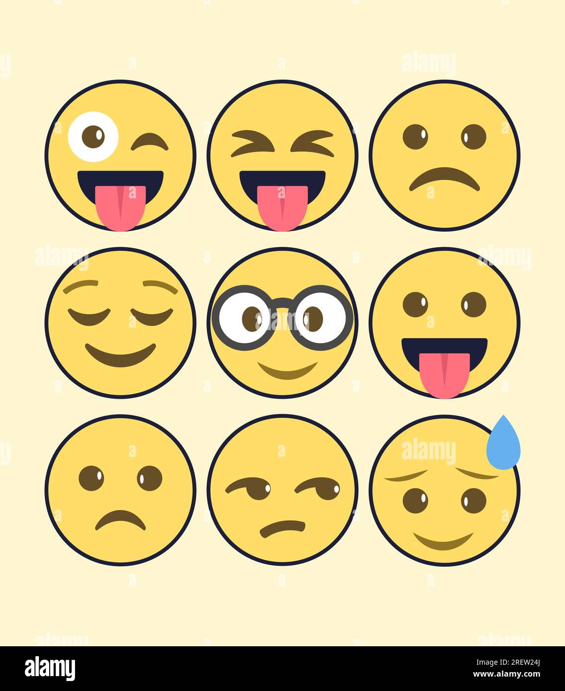 IPhone Whatsapp emojis. Emoticon di alta qualità isolate su sfondo bianco. Set emoji cuore. Emoji sui social media. Giallo, semplice, vettoriale, Illustrazione Vettoriale
