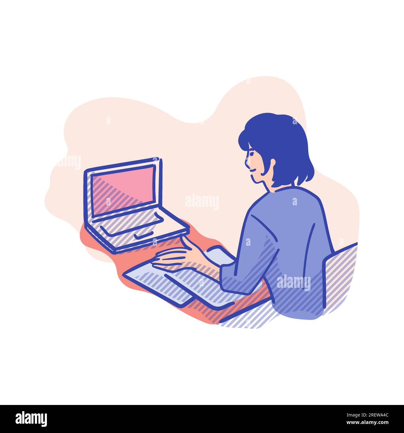 Illustrazione vettoriale di un giovane che lavora su un notebook in stile piatto Illustrazione Vettoriale