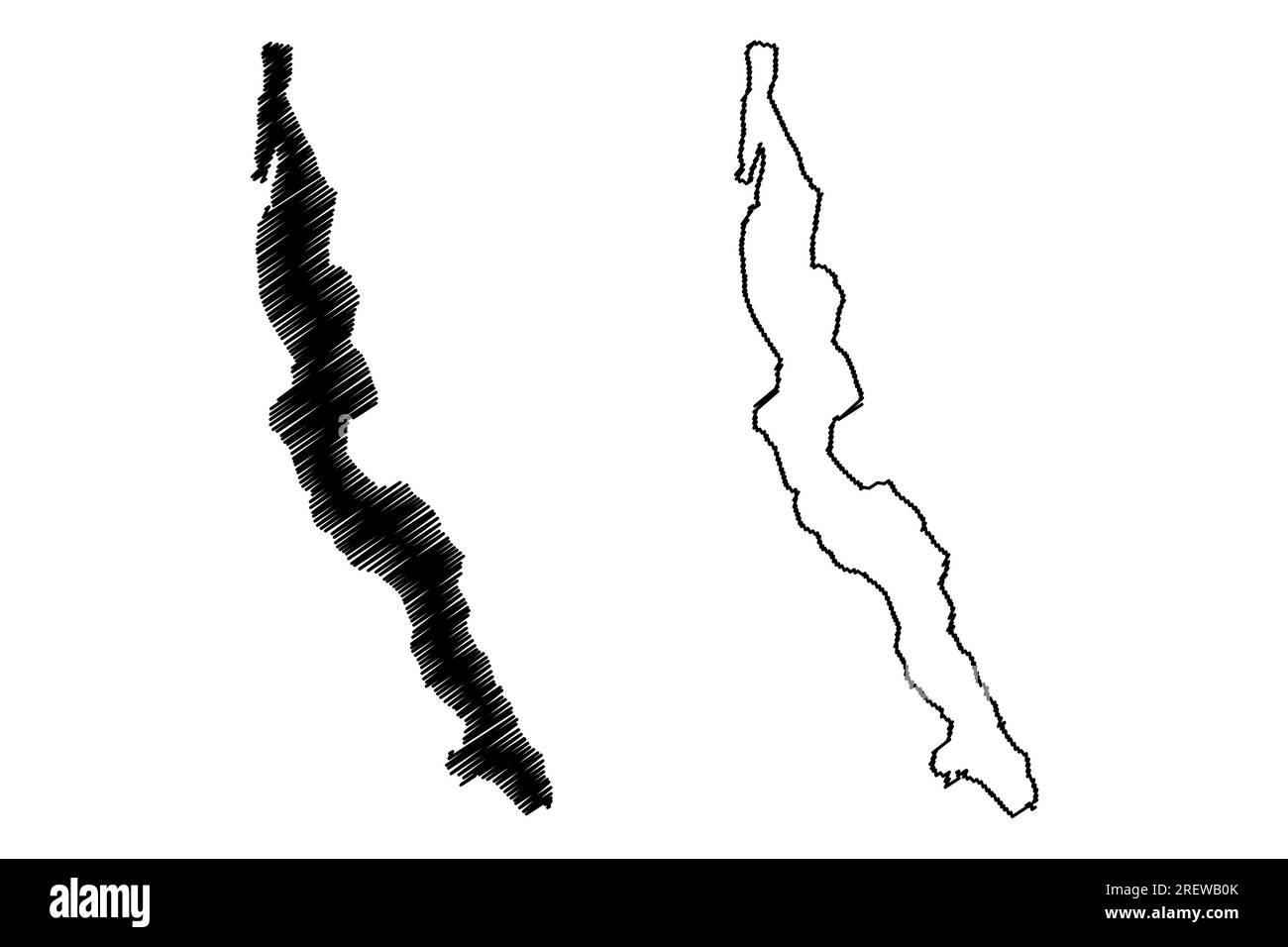 Lago Tanganyika (Tanzania, Africa, grandi Laghi africani) illustrazione vettoriale, mappa di schizzo di scricbble Illustrazione Vettoriale