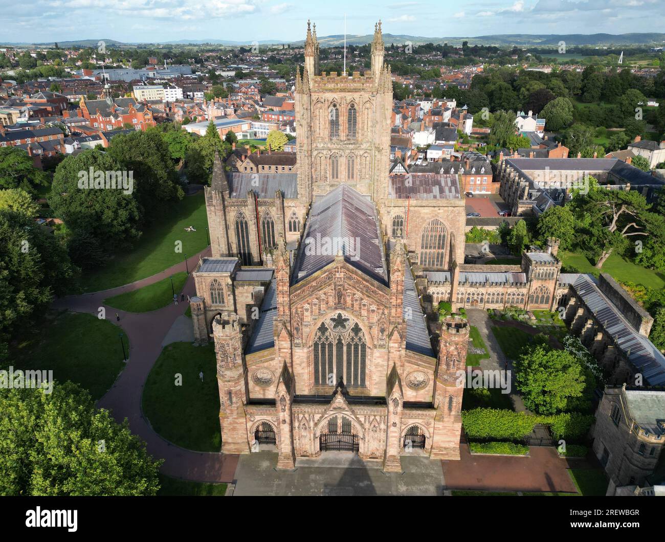 Cattedrale di Hereford vista aerea della cattedrale storica di Hereford Herefordshire Regno Unito presa nel luglio 2023 Foto Stock