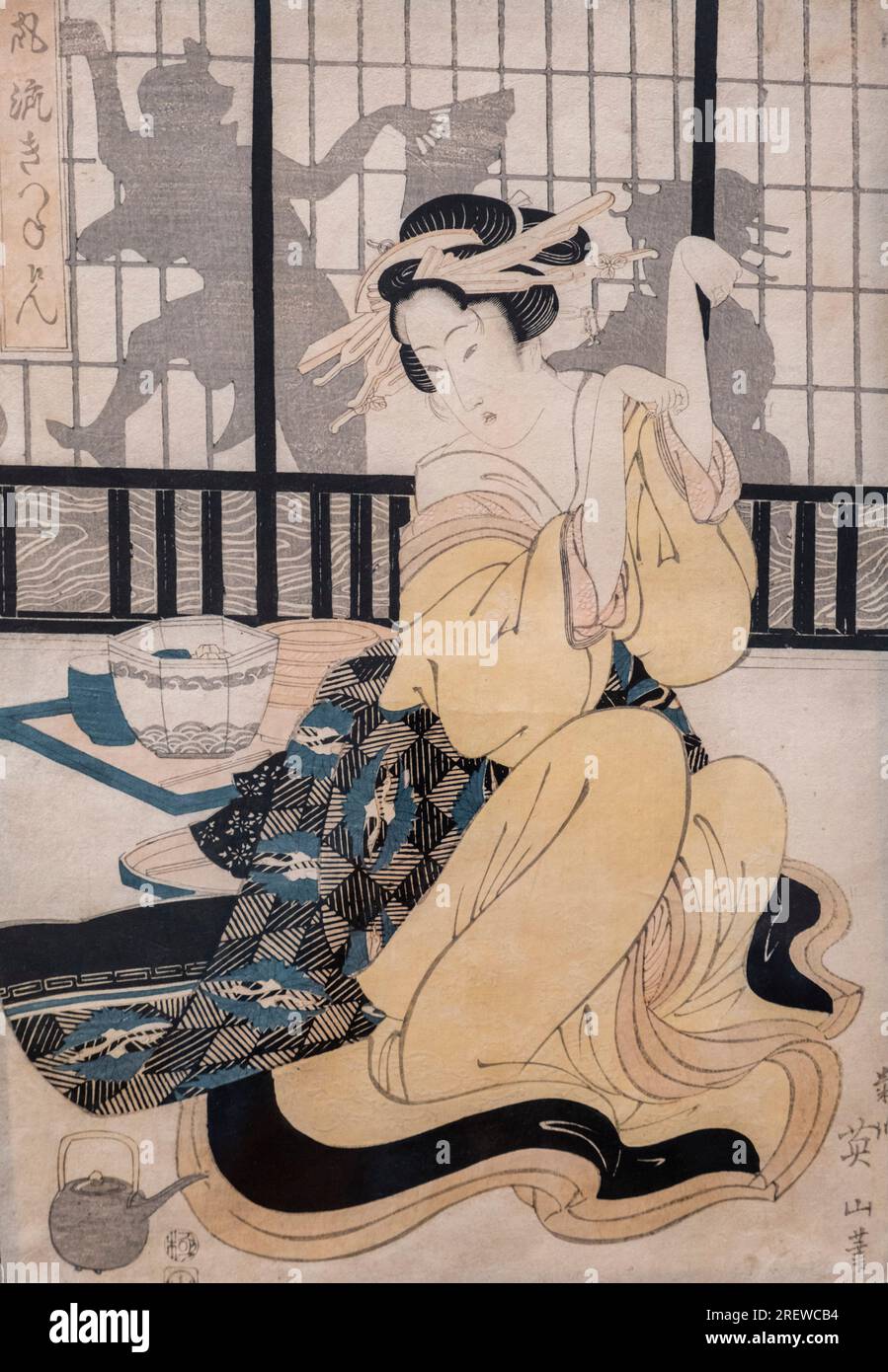 Furyu kitsune ken (l'elegante gioco della volpe), incisione sul legno su carta, 1824, Kikugawa Eizan hitsu, Museo de Bellas Artes, Bilbao, Spagna Foto Stock