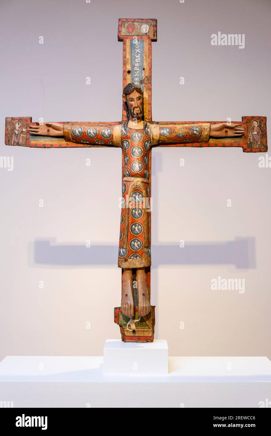 Catalano anonimo, Maestà di Cristo sulla croce, legno intagliato e policromo, fine 12th secolo, Museo de Bellas Artes, Bilbao, Spagna Foto Stock