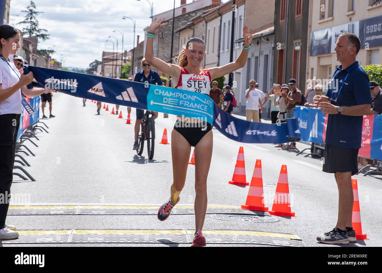 Albi, France. 30th July, 2023. Pauline Stey, 2023 French champion of the 10km walk during French Athletics Championship 2023 in Albi, France, on July 30, 2023. Photo by Arnaud Bertrand/ ABACAPRESS.COM Credit: Abaca Press/Alamy Live News Foto Stock