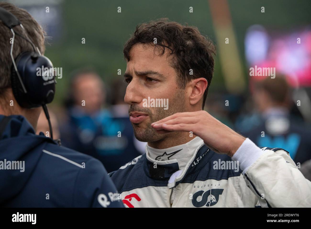 Stavelot, Belgio. 29 luglio 2023. Scuderia AlphaTauri il pilota australiano Daniel Ricciardo si è presentato in vista della gara sprint del Gran Premio di Formula 1 del Belgio, a Spa-Francorchamps, sabato 29 luglio 2023. Il Gran Premio di Formula uno di Spa-Francorchamps si svolge questo fine settimana, dal 28 al 30 luglio. BELGA PHOTO JONAS ROOSENS Credit: Belga News Agency/Alamy Live News Foto Stock