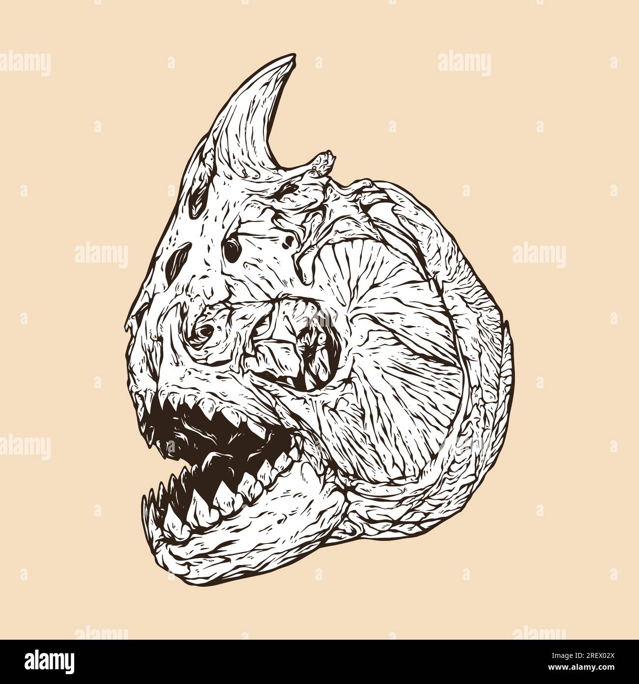 illustrazione vettoriale testa cranica piranha Illustrazione Vettoriale