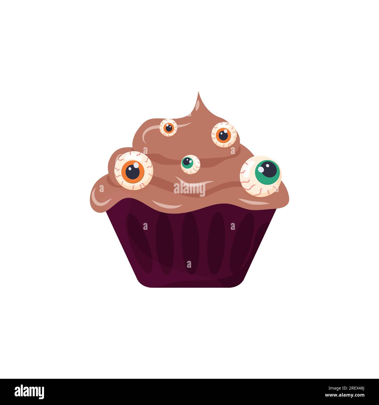 Cibo di Halloween, cupcake con occhi e tentacoli. Immagine vettoriale su sfondo bianco Illustrazione Vettoriale