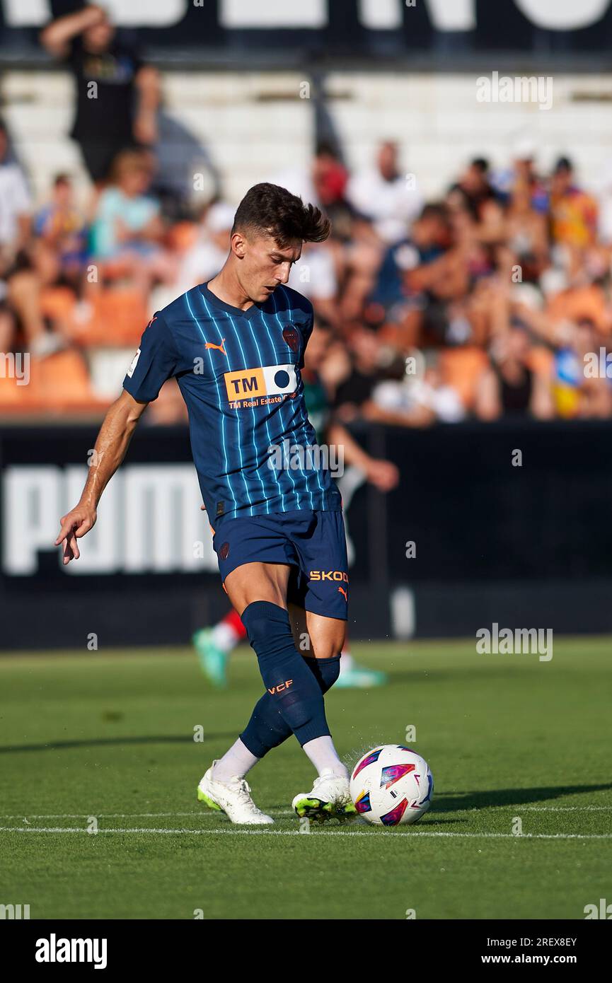 Valencia, Spagna. 29 luglio 2023. Pepelu del Valencia CF visto in azione durante la pre-stagione regolare della Liga Santander tra il Valencia CF e il Deportivo Alaves allo Stadio Antonio Puchades. Punteggio finale; Valencia CF 2:0 Deportivo Alaves. (Foto di German Vidal/SOPA Images/Sipa USA) credito: SIPA USA/Alamy Live News Foto Stock