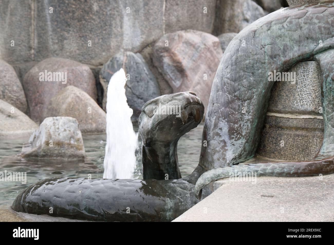 Serpente particolare della Fontana di Gefion Copenhagen, Danimarca Foto Stock