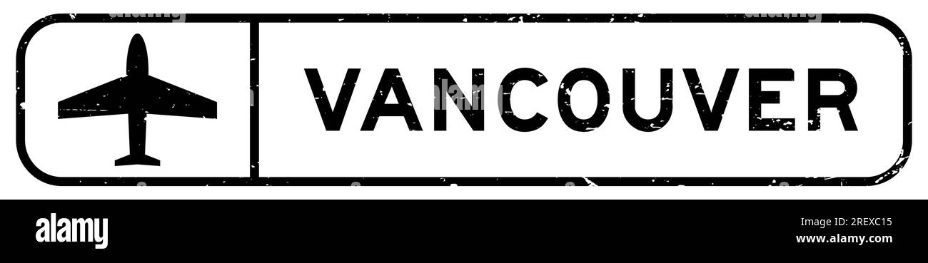 Parola vancouver nera grunge con simbolo del piano sigillo quadrato in gomma su sfondo bianco Illustrazione Vettoriale