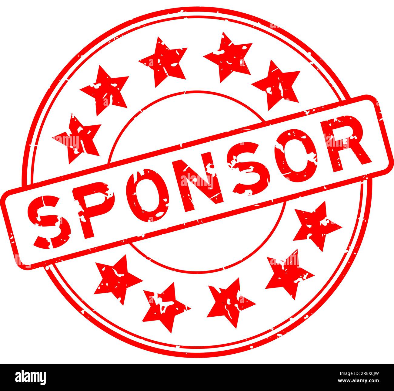 Parola sponsor rossa grunge con icona a stella timbro in gomma rotondo su sfondo bianco Illustrazione Vettoriale