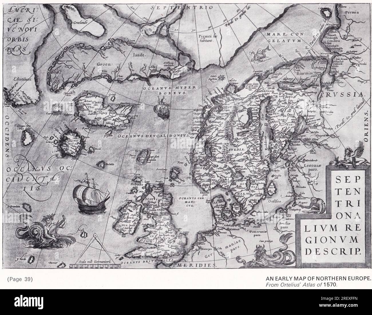 Una prima mappa dell'Europa settentrionale del XVI secolo. Foto Stock