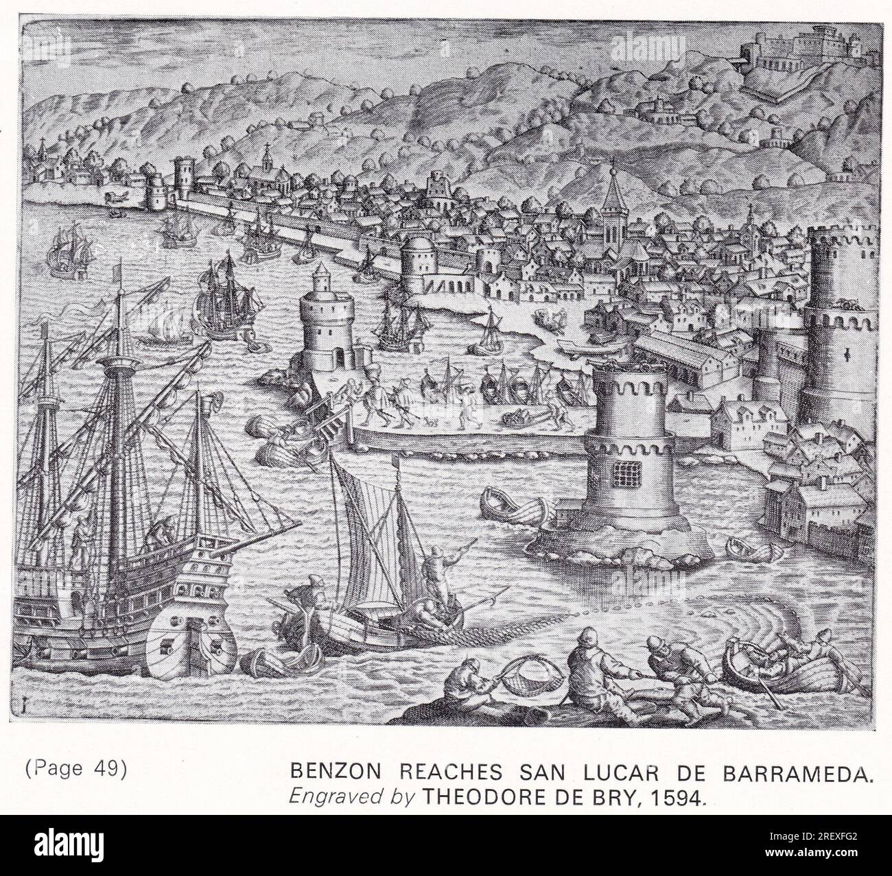 Benzon raggiunge San Lucar De Barrameda nel XVI secolo. Foto Stock