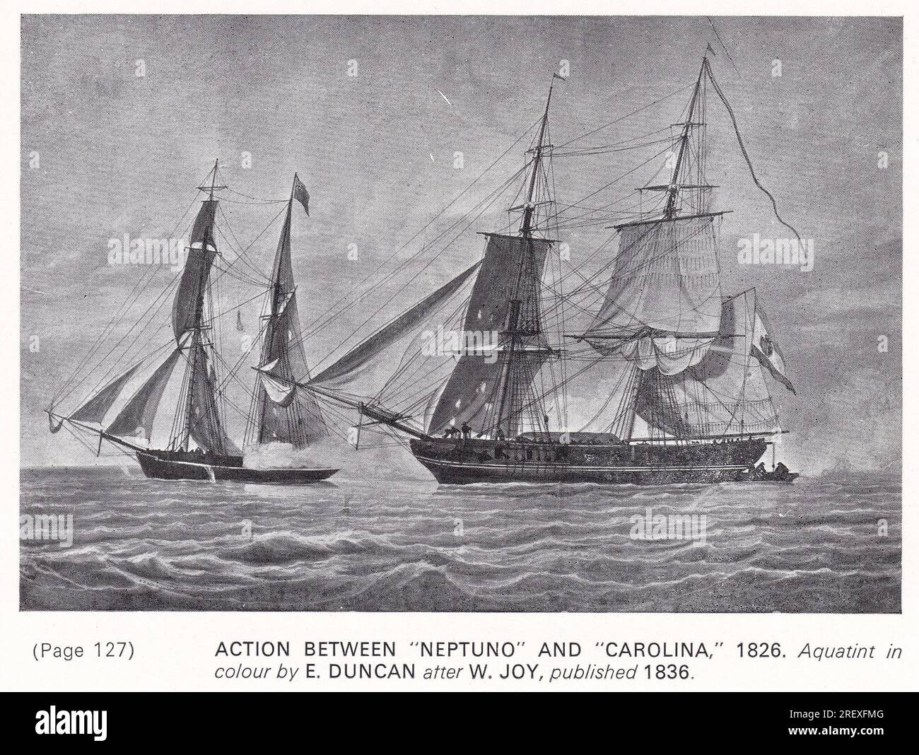 Azione tra "Neptuno" e "Carolina" 1826. Foto Stock