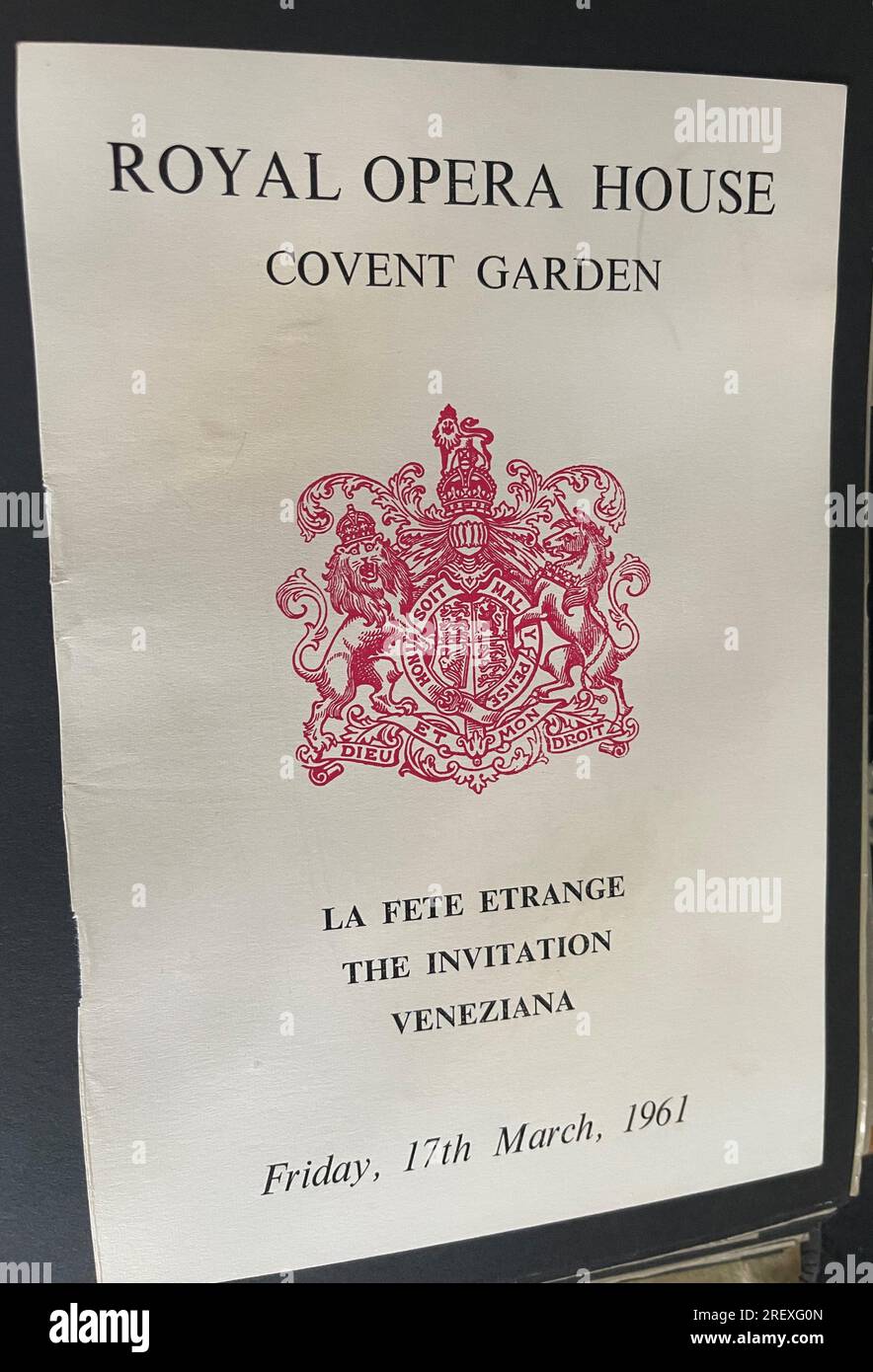 Volantino d'epoca per la Fete Etrange The Invitation Veneziana - Royal Opera House, Covent Garden 1961. Foto Stock