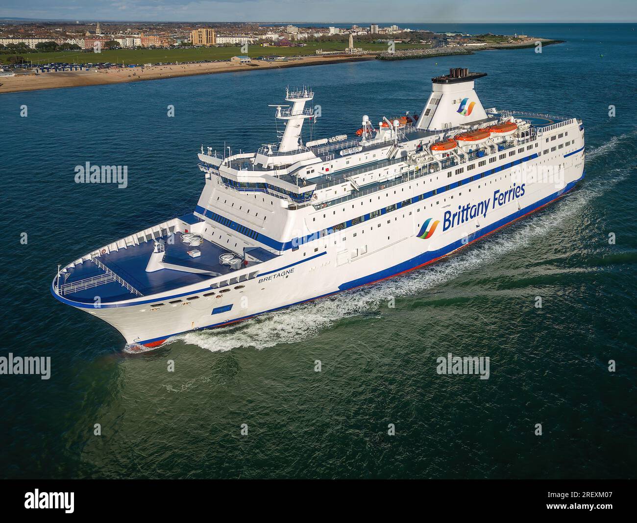 Bretagne è un traghetto che attraversa la Manica gestito dalla Brittany Ferries tra Portsmouth e St Malo. Foto Stock