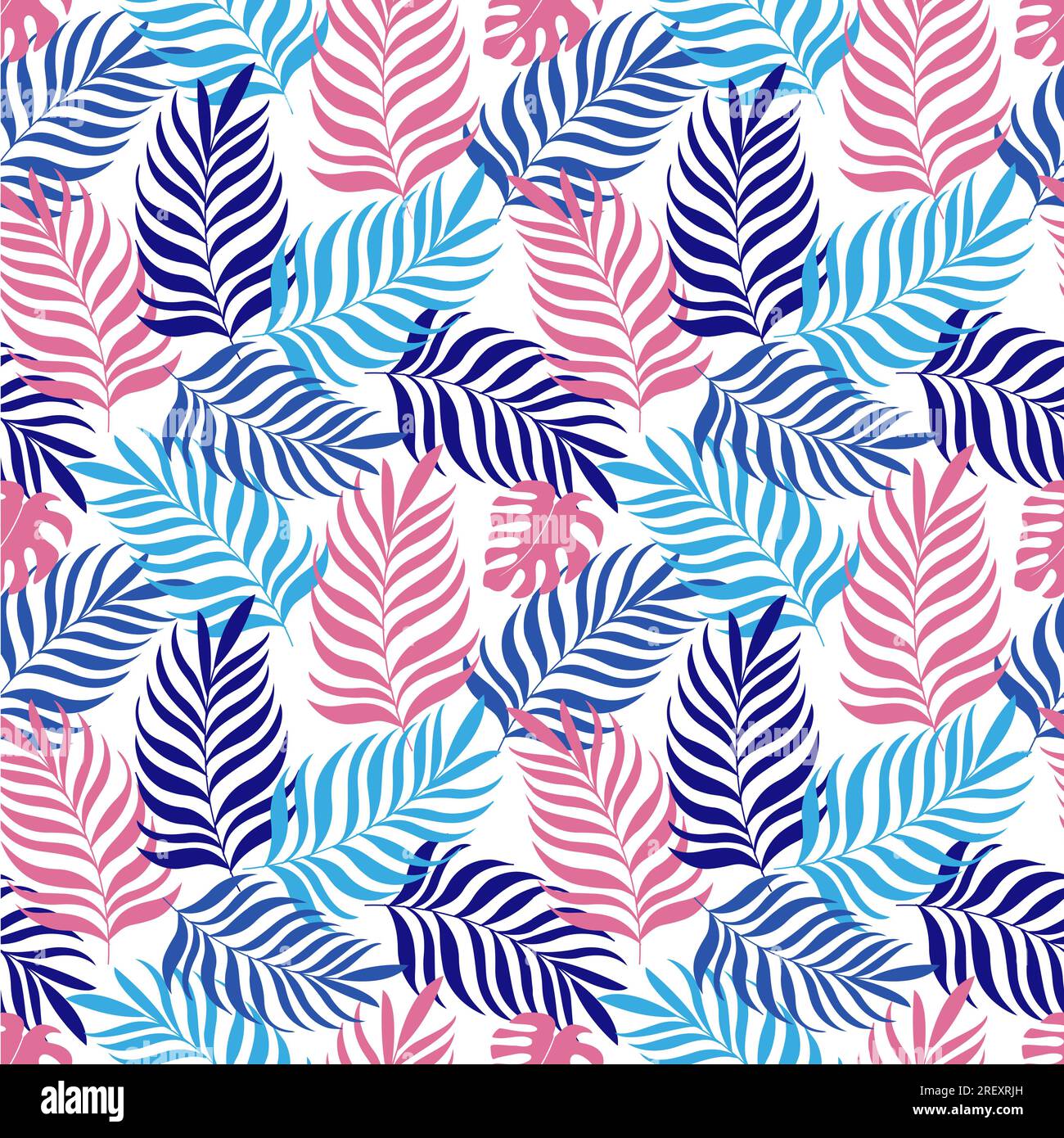 Motivo tropicale senza cuciture con foglie tropicali colorate Illustrazione Vettoriale