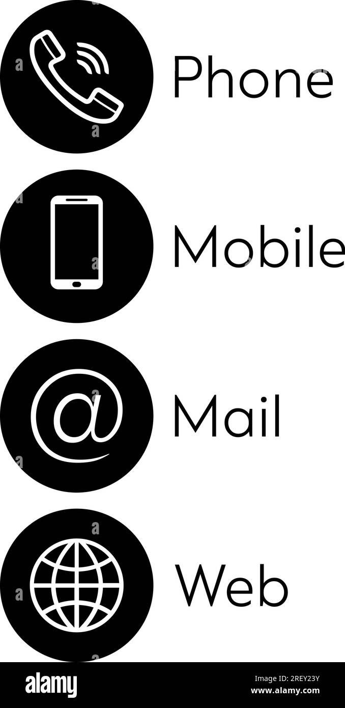 Icone di telefono, posta, cellulare e WEB Flat come informazioni sui dati dei contatti Illustrazione Vettoriale