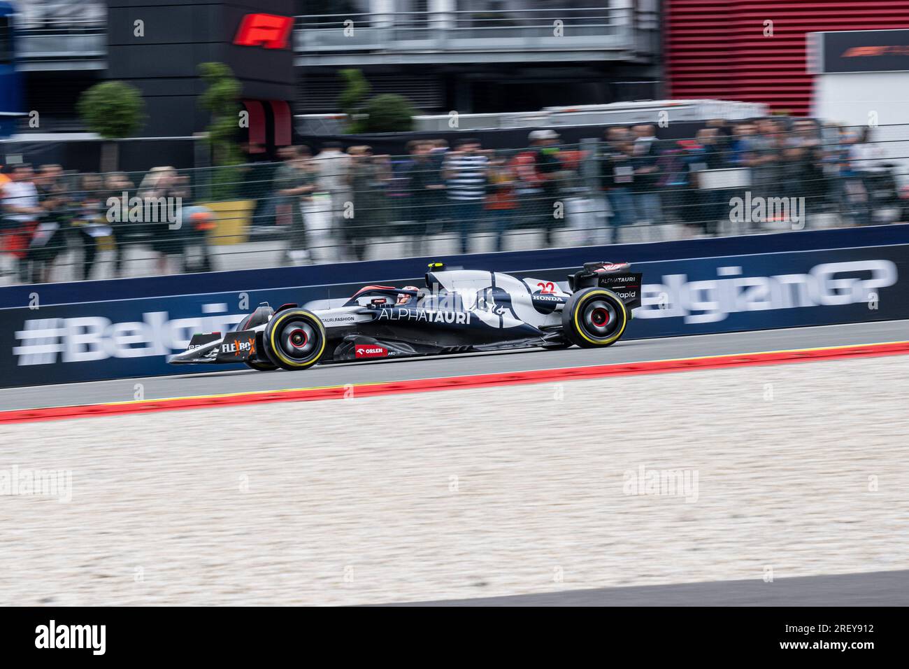 Stavelot, Belgio. 30 luglio 2023. Scuderia AlphaTauri pilota giapponese Yuki Tsunoda nella foto in azione durante il Gran Premio di Formula 1 del Belgio, gara automobilistica a Spa-Francorchamps, domenica 30 luglio 2023. Il Gran Premio di Formula uno di Spa-Francorchamps si svolge questo fine settimana, dal 28 al 30 luglio. BELGA PHOTO JONAS ROOSENS Credit: Belga News Agency/Alamy Live News Foto Stock