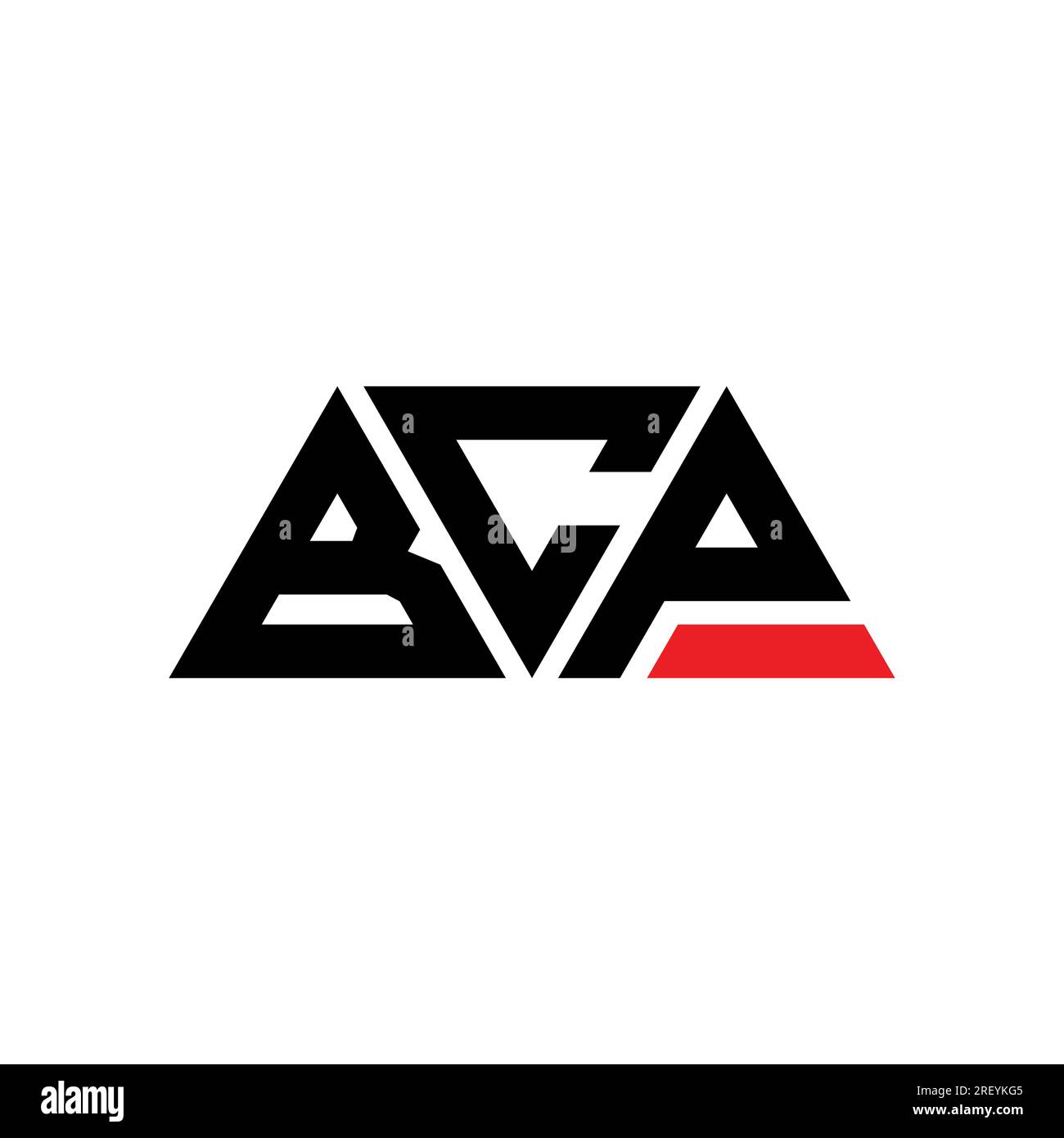 Logo BCP a lettere triangolari con forma triangolare. Monogramma di design con logo a triangolo BCP. Modello di logo vettoriale a triangolo BCP di colore rosso. BCP triangul Illustrazione Vettoriale