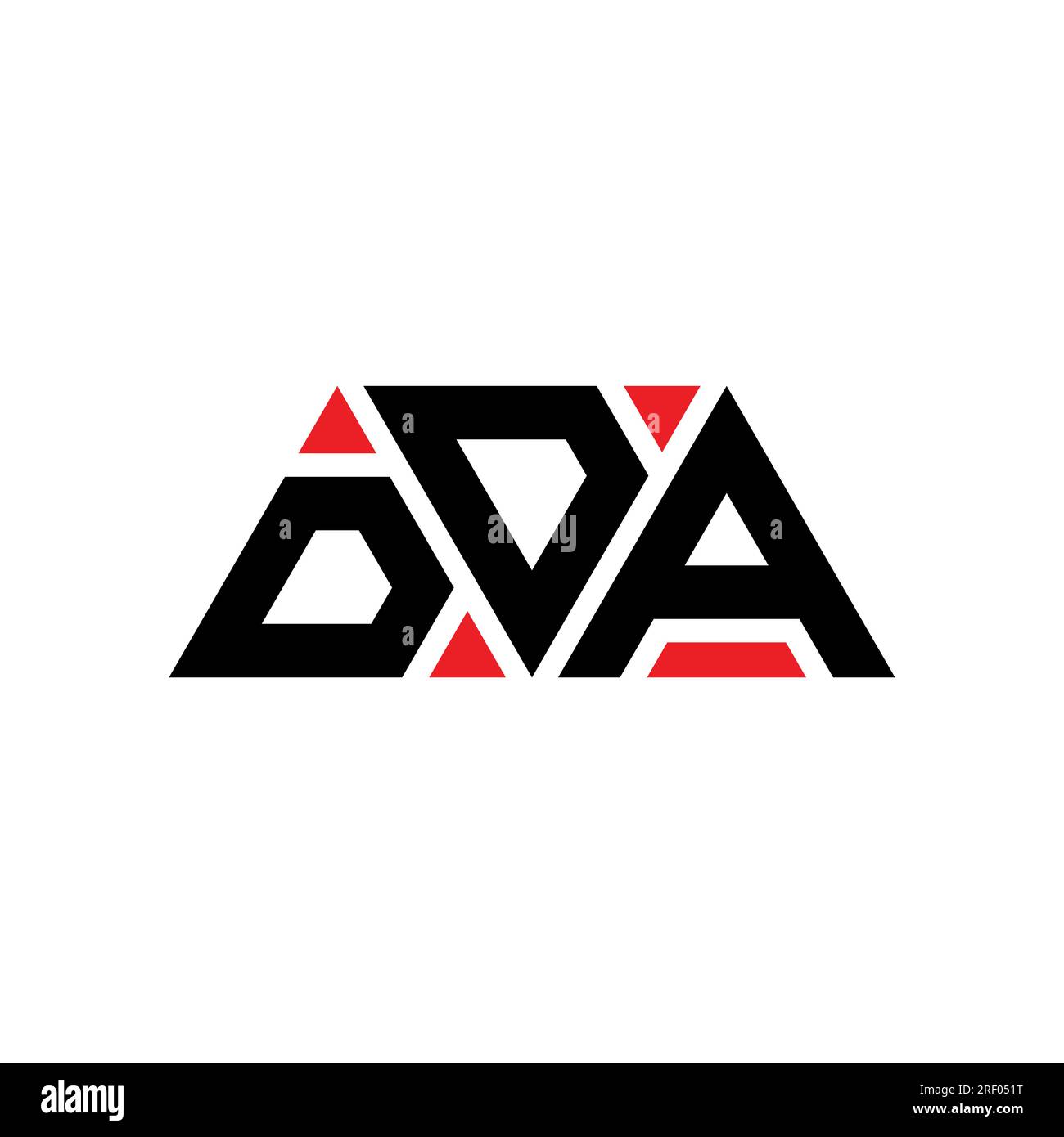 Logo DDA triangolare a lettere con forma triangolare. Monogramma di design con logo triangolare DDA. Modello di logo vettoriale triangolare DDA di colore rosso. DDA triangul Illustrazione Vettoriale
