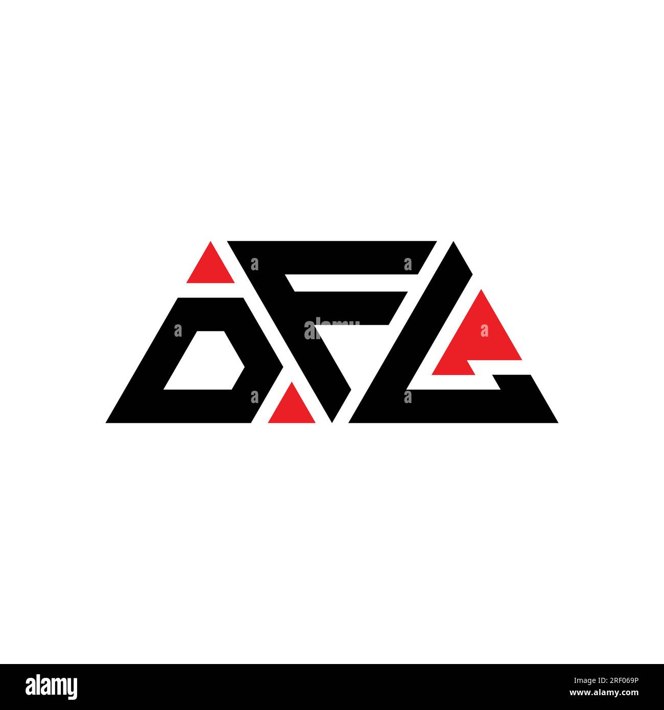 Logo DFL triangolare a lettere con forma triangolare. Monogramma di design con logo triangolare DFL. Modello di logo vettoriale triangolare DFL di colore rosso. DFL triangul Illustrazione Vettoriale