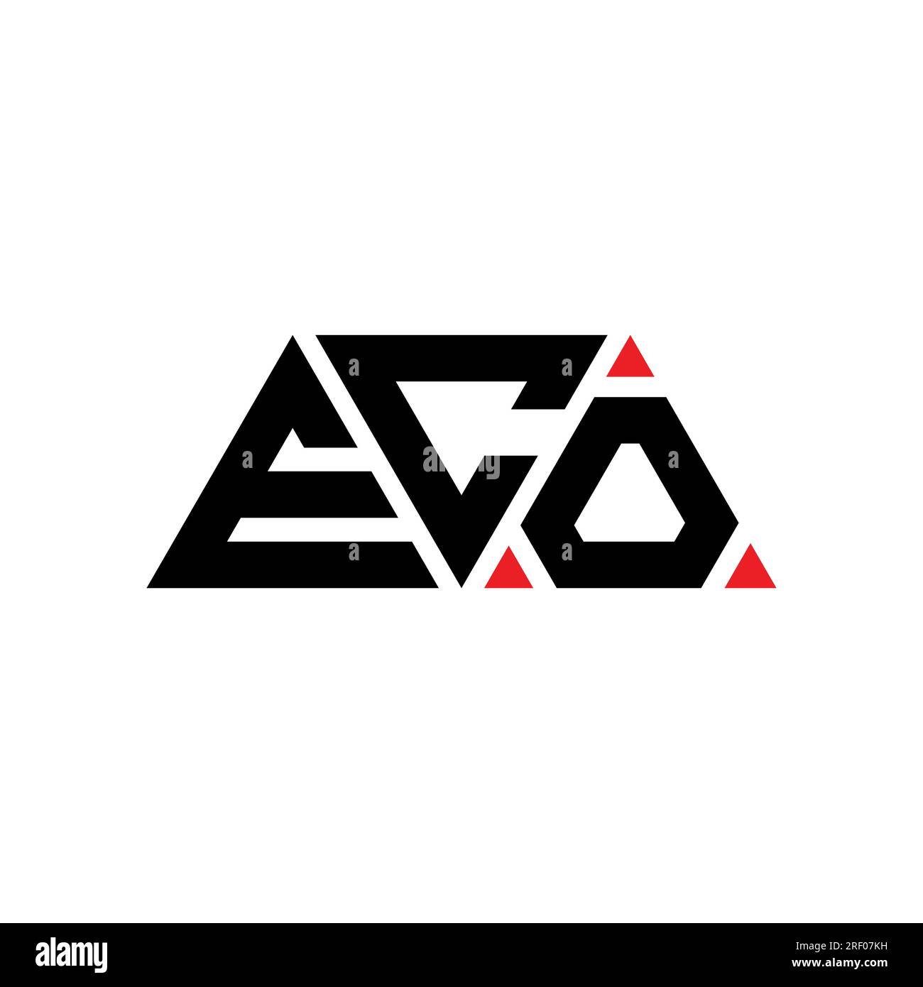 Logo ECO triangolare a lettere con forma triangolare. Monogramma di design con logo triangolare ECO. Modello logo vettoriale triangolo ECO di colore rosso. ECO triangul Illustrazione Vettoriale