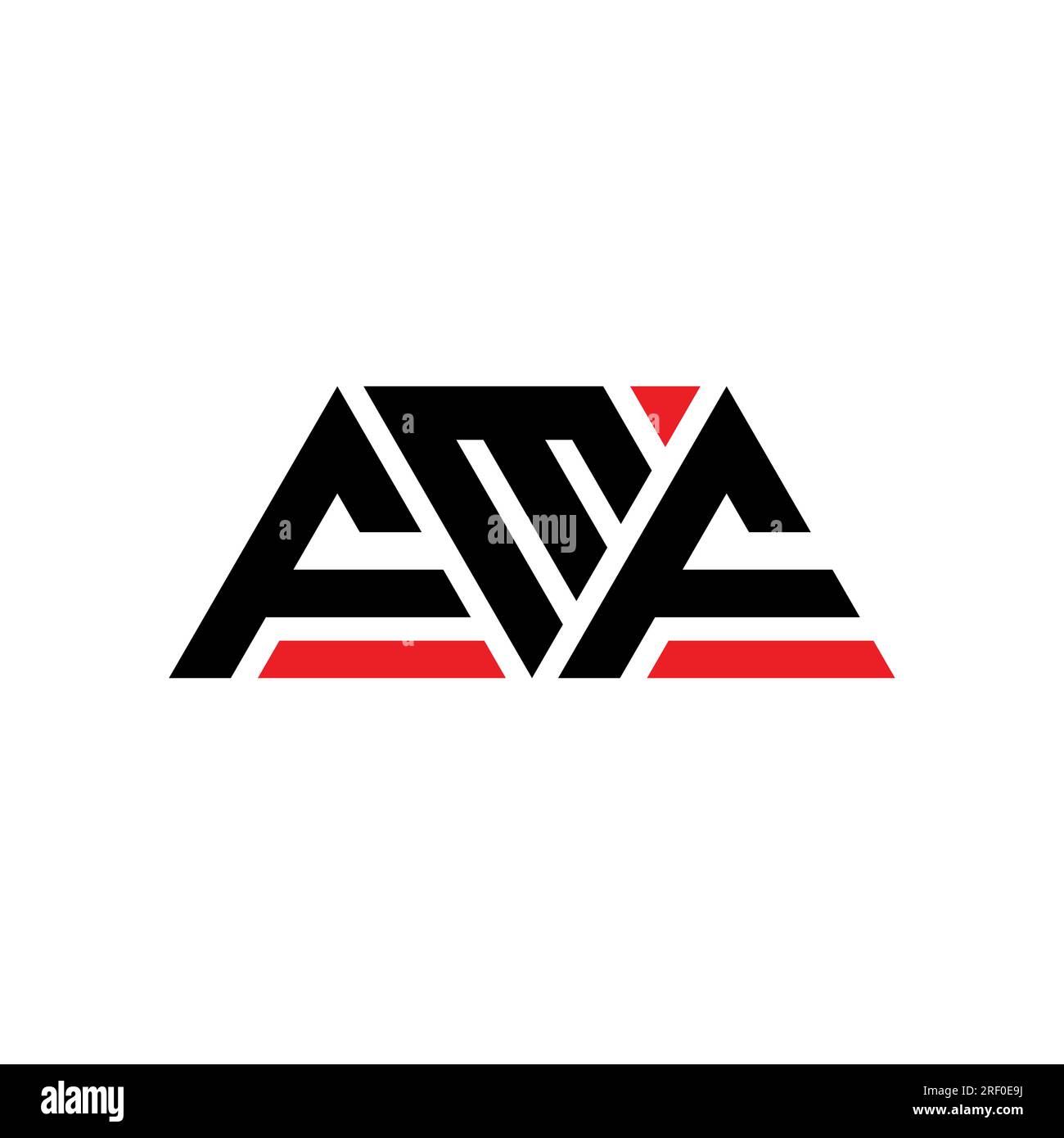 Logo FMF a lettere triangolari con forma triangolare. Monogramma di design con logo triangolare FMF. Modello con logo vettoriale triangolare FMF di colore rosso. FMF triangul Illustrazione Vettoriale