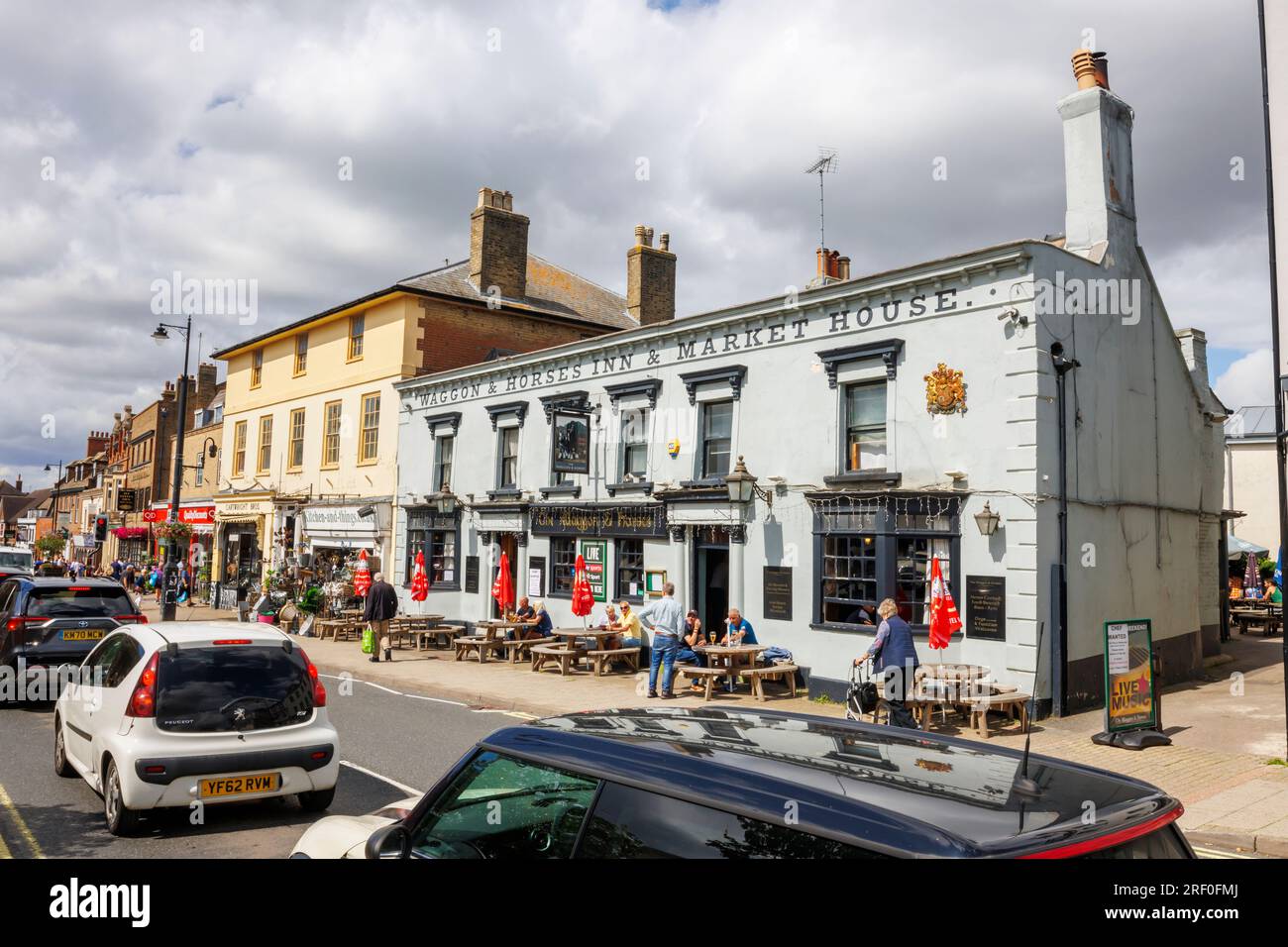 The Waggon & Horses Inn & Market House pub in High Street, Newmarket, una città di mercato nel quartiere West Suffolk di Suffolk, Inghilterra orientale Foto Stock