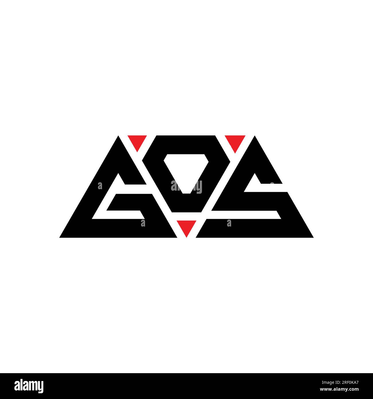 Logo GOS a lettere triangolari con forma triangolare. Monogramma di design con logo triangolare GOS. Modello di logo vettoriale triangolare GOS di colore rosso. GOS triangul Illustrazione Vettoriale