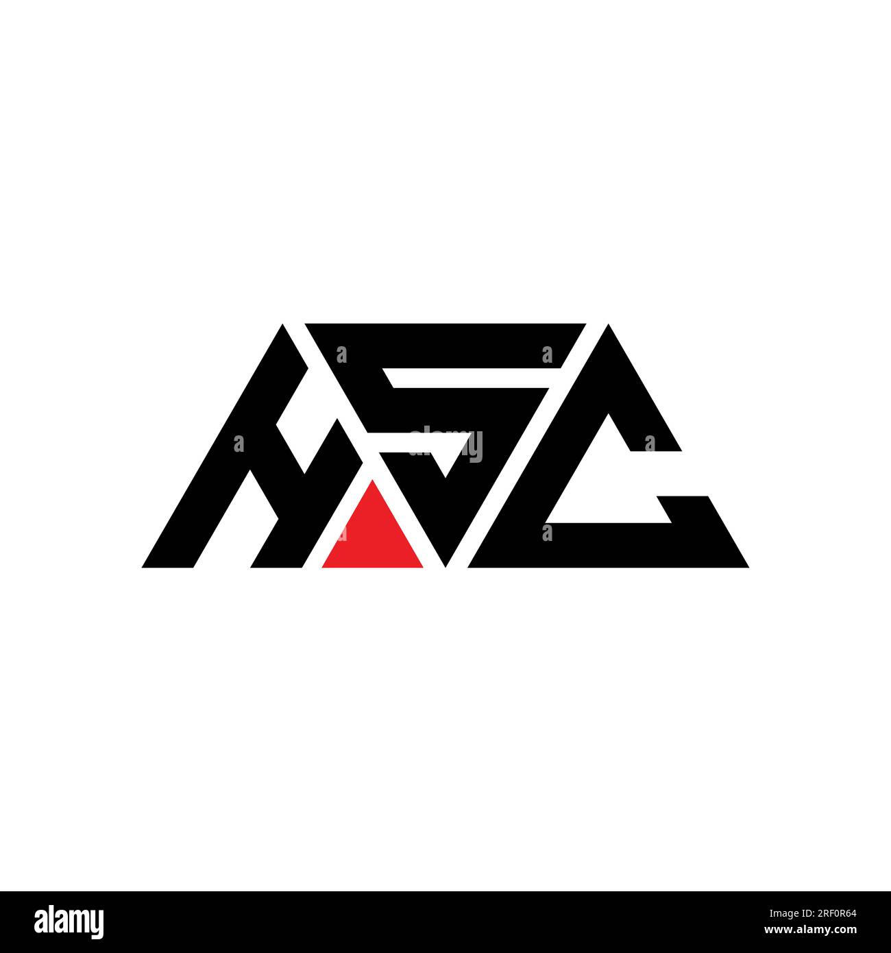 Logo HSC a lettere triangolari con forma a triangolo. Monogramma di design con logo a triangolo HSC. Modello di logo vettoriale triangolare HSC di colore rosso. HSC triangul Illustrazione Vettoriale