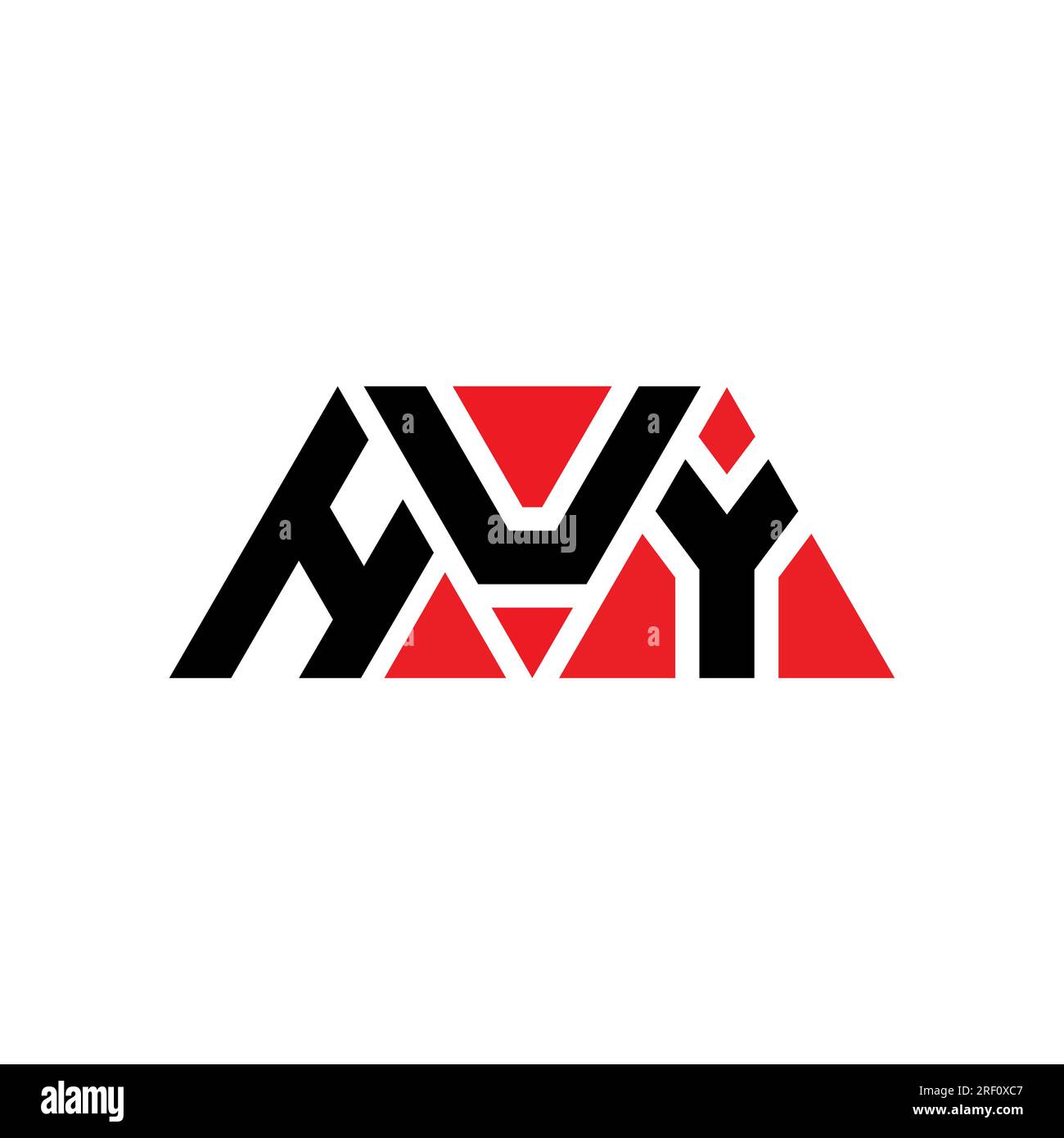Logo a lettera triangolare HUY con forma a triangolo. Monogramma di design con logo triangolare HUY. Modello con logo vettoriale triangolare HUY di colore rosso. HUY triangul Illustrazione Vettoriale
