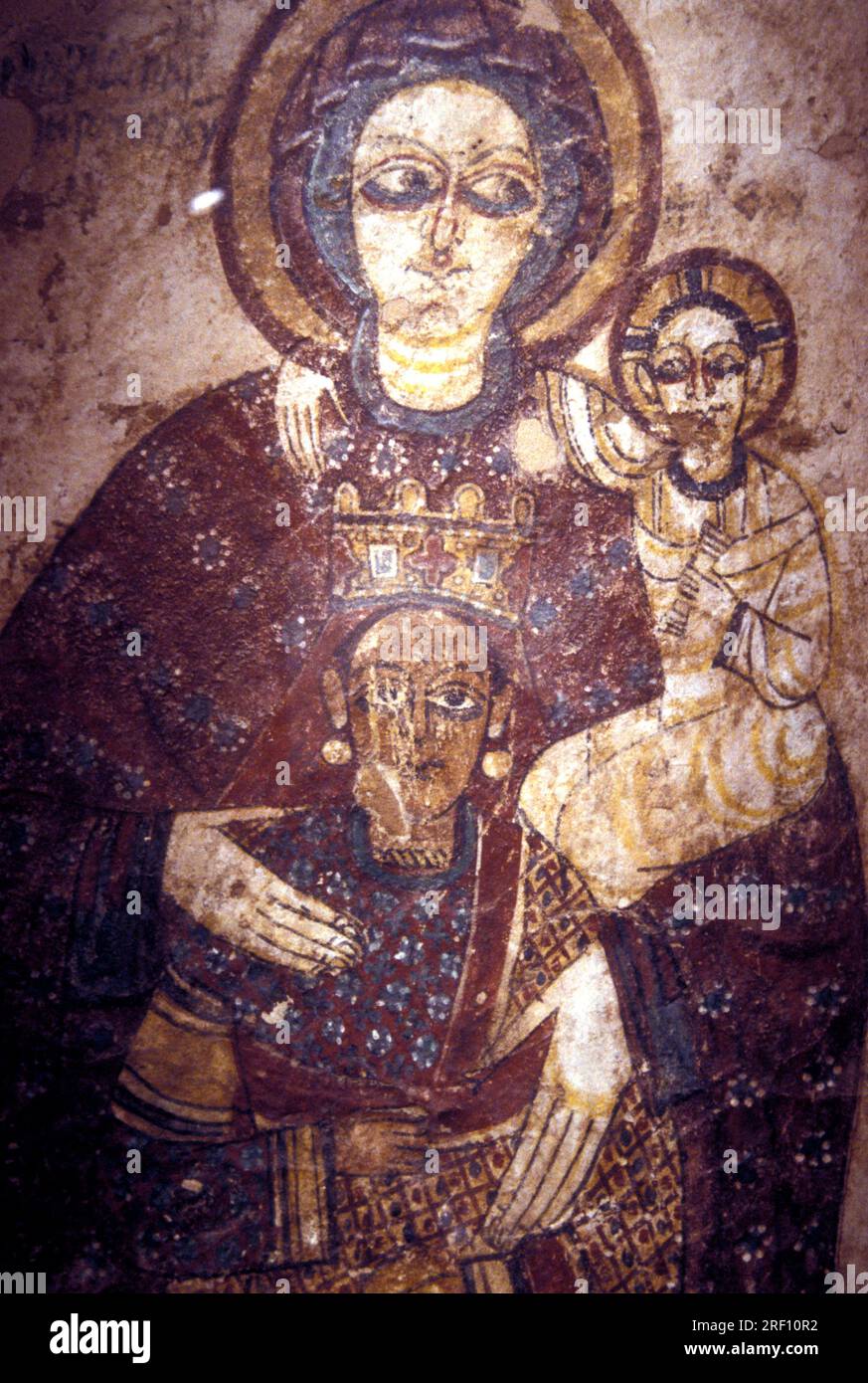 Regina nubiana protetta dalla Vergine Maria, VII secolo d.C., valle del Nilo, opere d'arte, originaria della Cattedrale di Faras, bassa Nubia Foto Stock