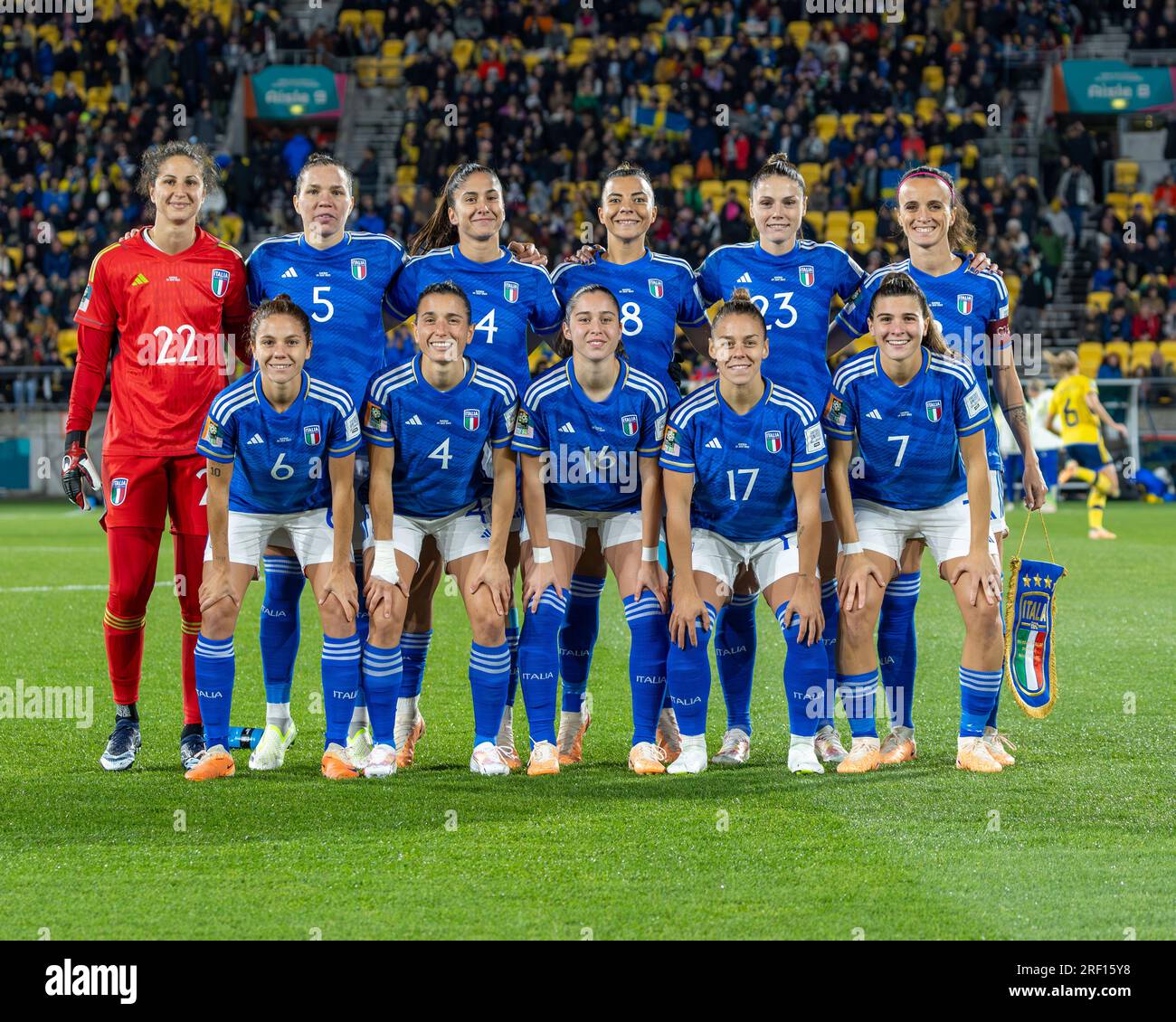 Wellington, nuova Zelanda. 27 luglio 2023. Le Azzurre. Nazionale italiana femminile. Ritratti di gruppo prima del calcio d'inizio. Tutti gli occhi puntati sulla fotocamera. Svezia vs Italia. Coppa del mondo FIFA. Gruppo G. Wellington. Nuova Zelanda. (Joe Serci/SPP) credito: SPP Sport Press Photo. /Alamy Live News Foto Stock