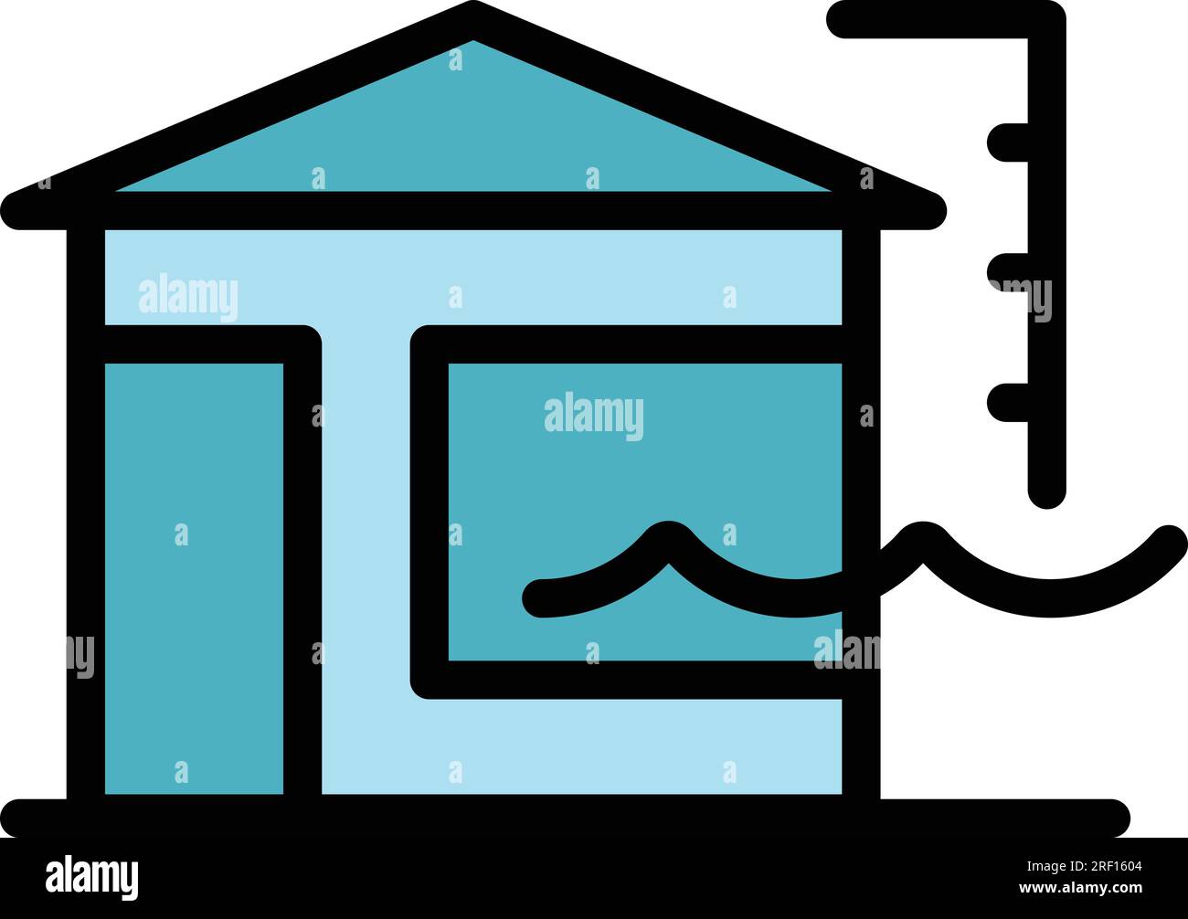 Vettore contorno icona inondazione casa. Livello del mare. Colore piatto per il cambiamento climatico Illustrazione Vettoriale