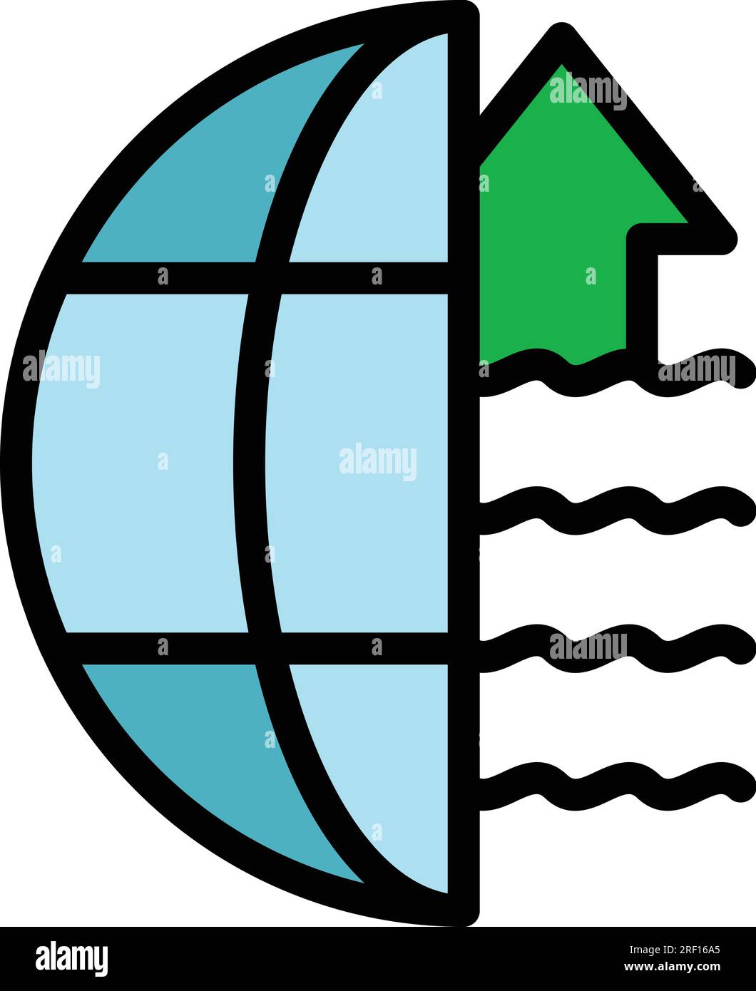 Vettore di descrizione dell'icona del livello del mare del clima. Alluvione globale. Oceano cambia colore piatto Illustrazione Vettoriale