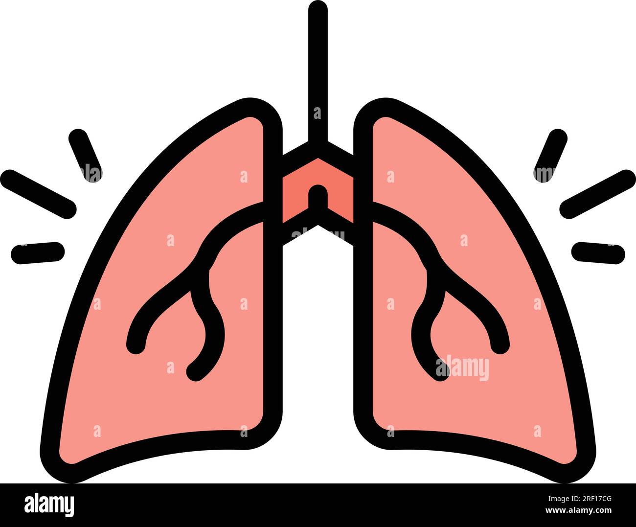 Icona polmoni sani delinea vettore. Salute umana. Patologia del respiro colore piatto Illustrazione Vettoriale