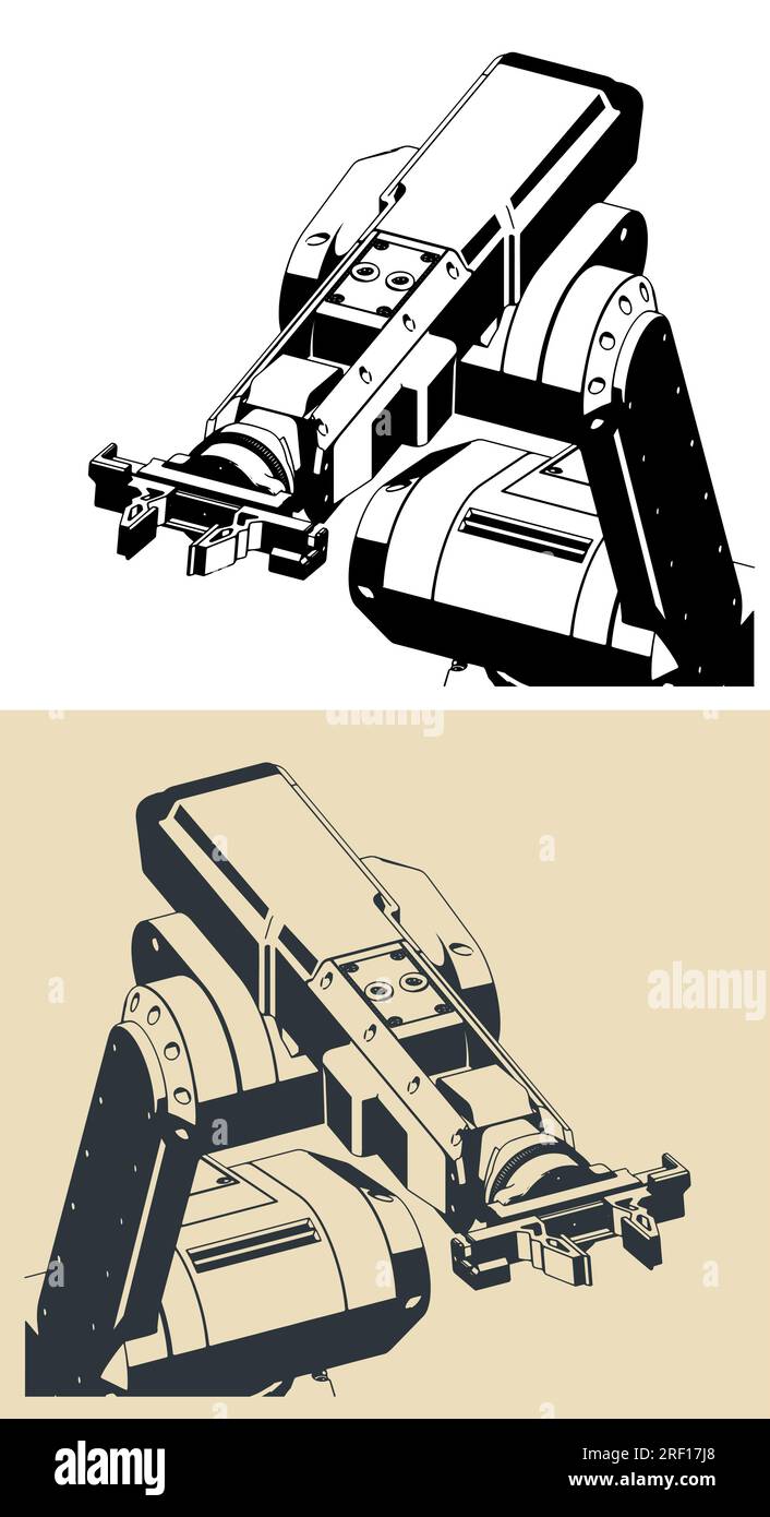 Illustrazione vettoriale stilizzata di un manipolatore industriale robotico Illustrazione Vettoriale