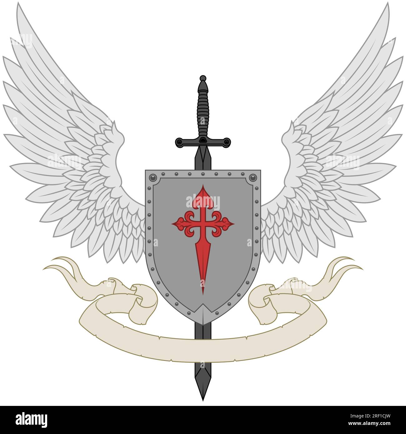 Stemma europeo con ali e spada, scudo con simbolo delle crociate. scudo  araldico del medioevo Immagine e Vettoriale - Alamy