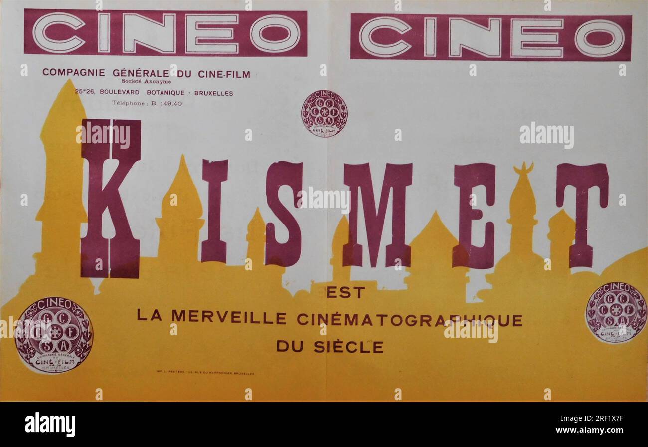 Annuncio commerciale belga del 1921 per OTIS SKINNER in KISMET 1920, il regista LOUIS J. GASNIER interpreta Edward Knoblock scenario Charles E. Whittaker Waldorf Photoplays Inc Foto Stock