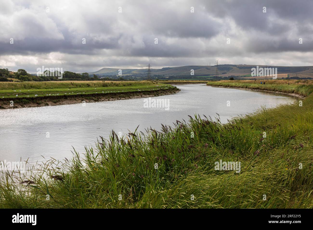Una passeggiata mattutina lungo la valle di Ouse fuori Lewes nel Sussex orientale, Inghilterra sud-orientale, Regno Unito Foto Stock
