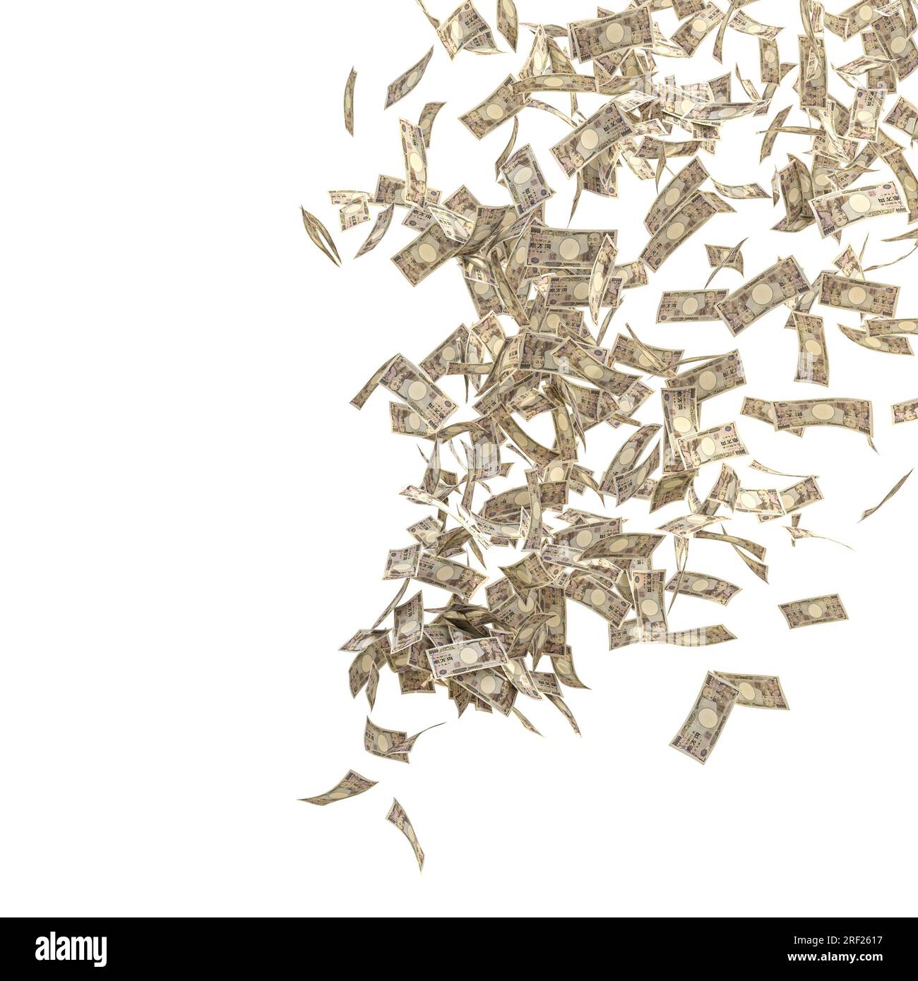 yen money rain isolato su rendering 3d bianco Foto Stock