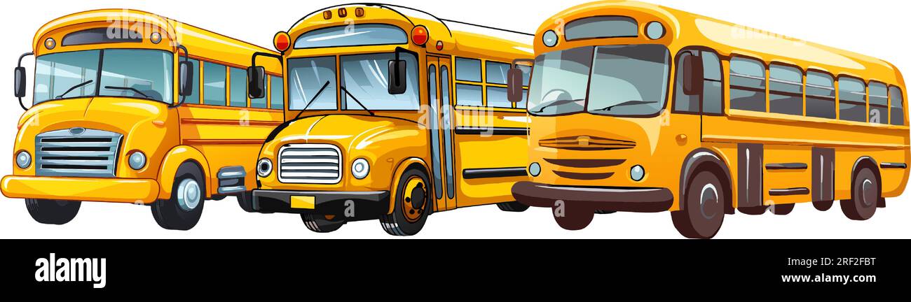 scuolabus vettoriali gialli. trasporto per la scuola. illustrazione vettoriale dei bus didattici su sfondo bianco Illustrazione Vettoriale