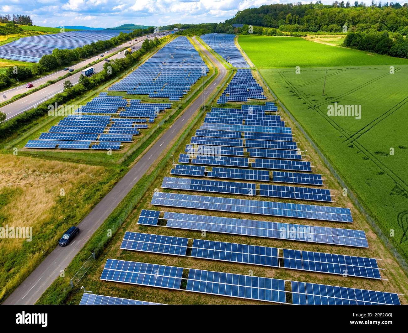 Solarfield a Malsfeld, foto aerea, Germania, Assia, Malsfeld Foto Stock