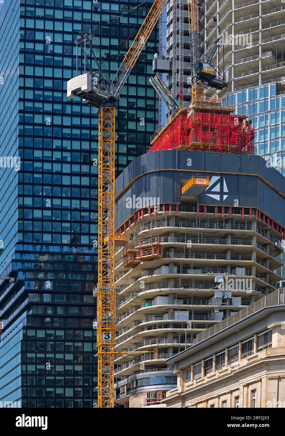 Grande cantiere quattro Francoforte nel distretto bancario, Deutsche Bank Triangle, Germania, Assia, Francoforte sul meno Foto Stock